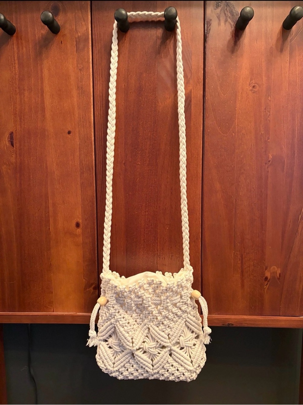 Cream Macramé Crossbody Bag with Braided Strap